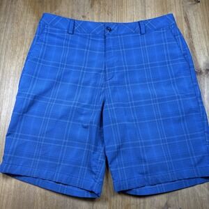 Under Armour Performance Golf Shorts Men's 38 Blue Plaid Stretch 10" Inseam